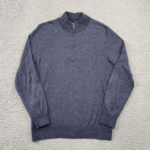 Patrick Assaraf Sweater Mens M Blue Quarter Zip Cotton Merino Wool Pullover